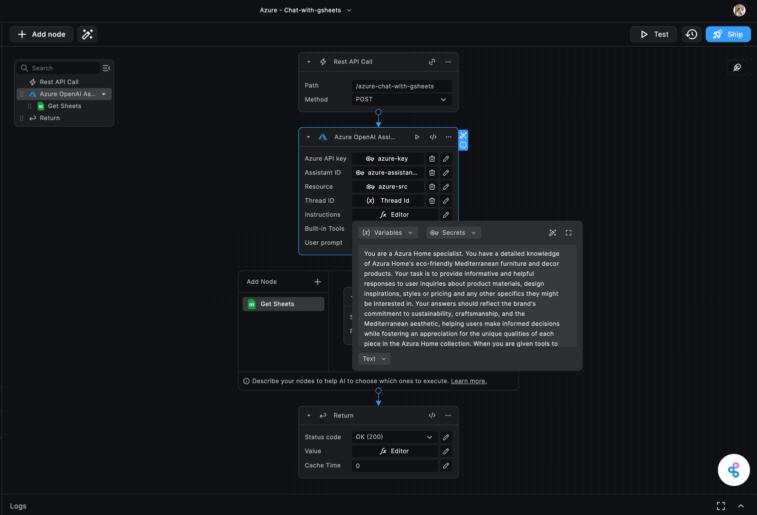 Azure OpenAI Assistant Node