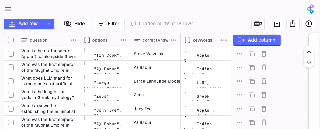 An example on how your database would look like after interacting with Quiz Master