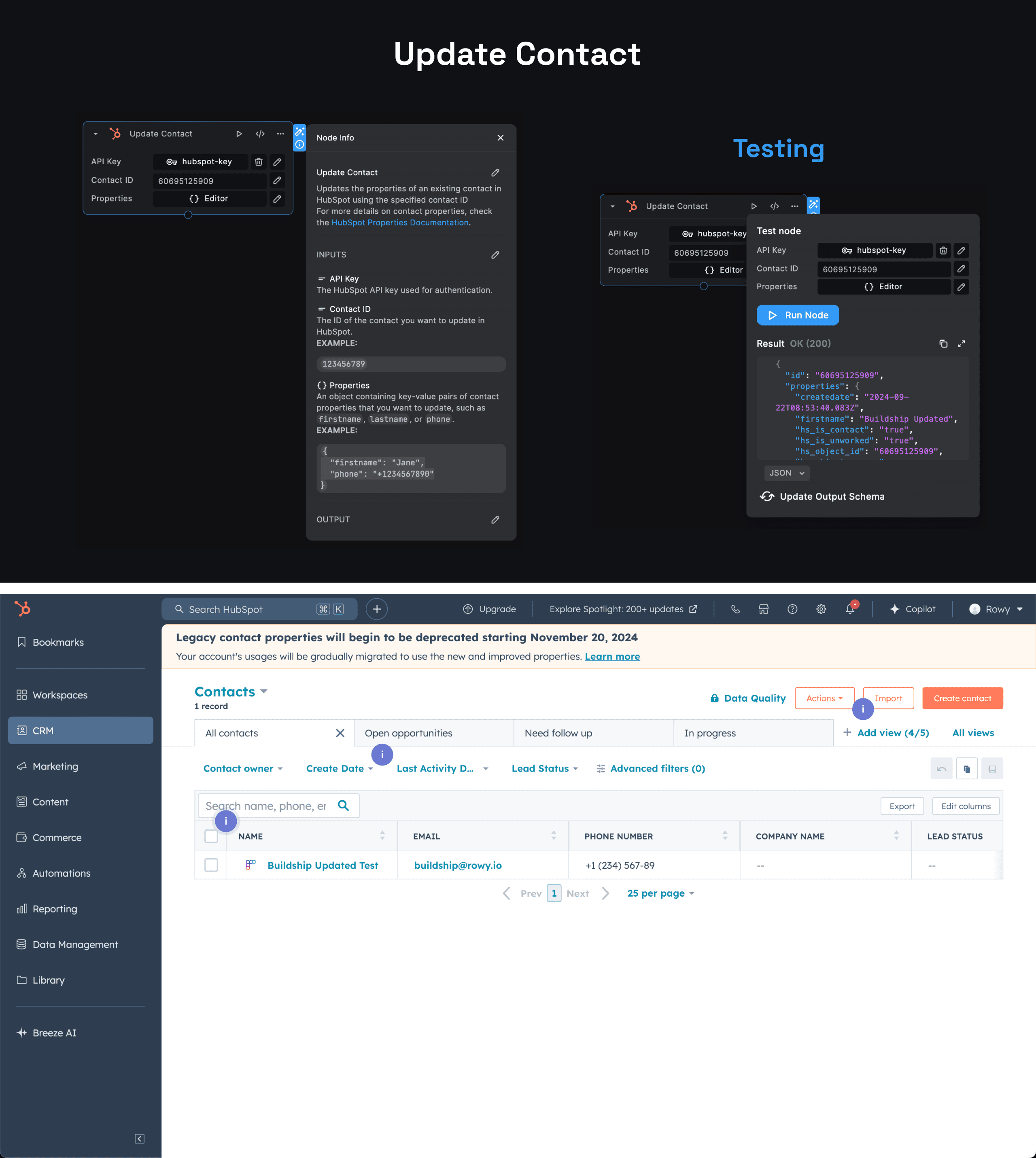 Update HubSpot Contact