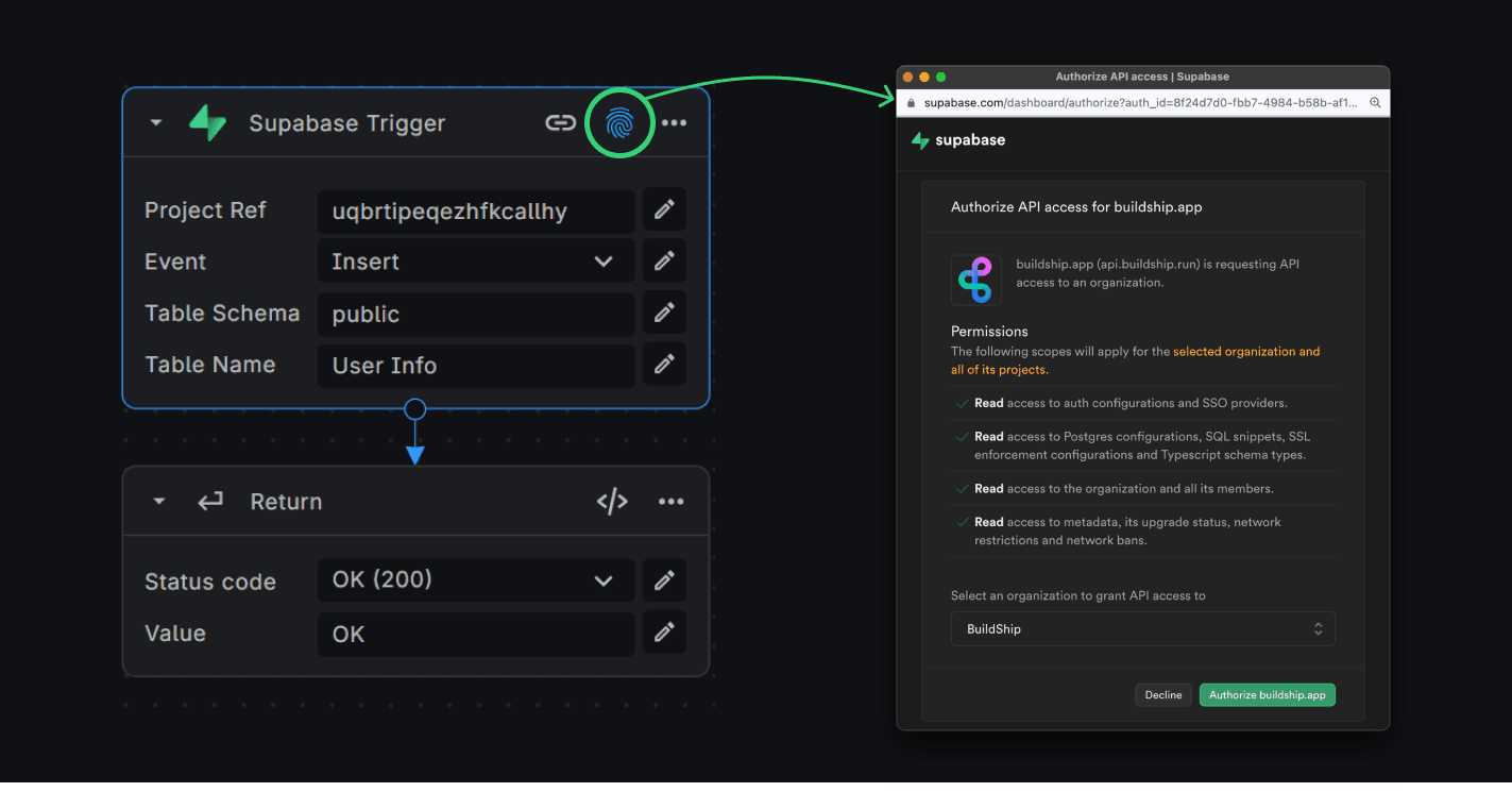 Supabase BuildShip Trigger