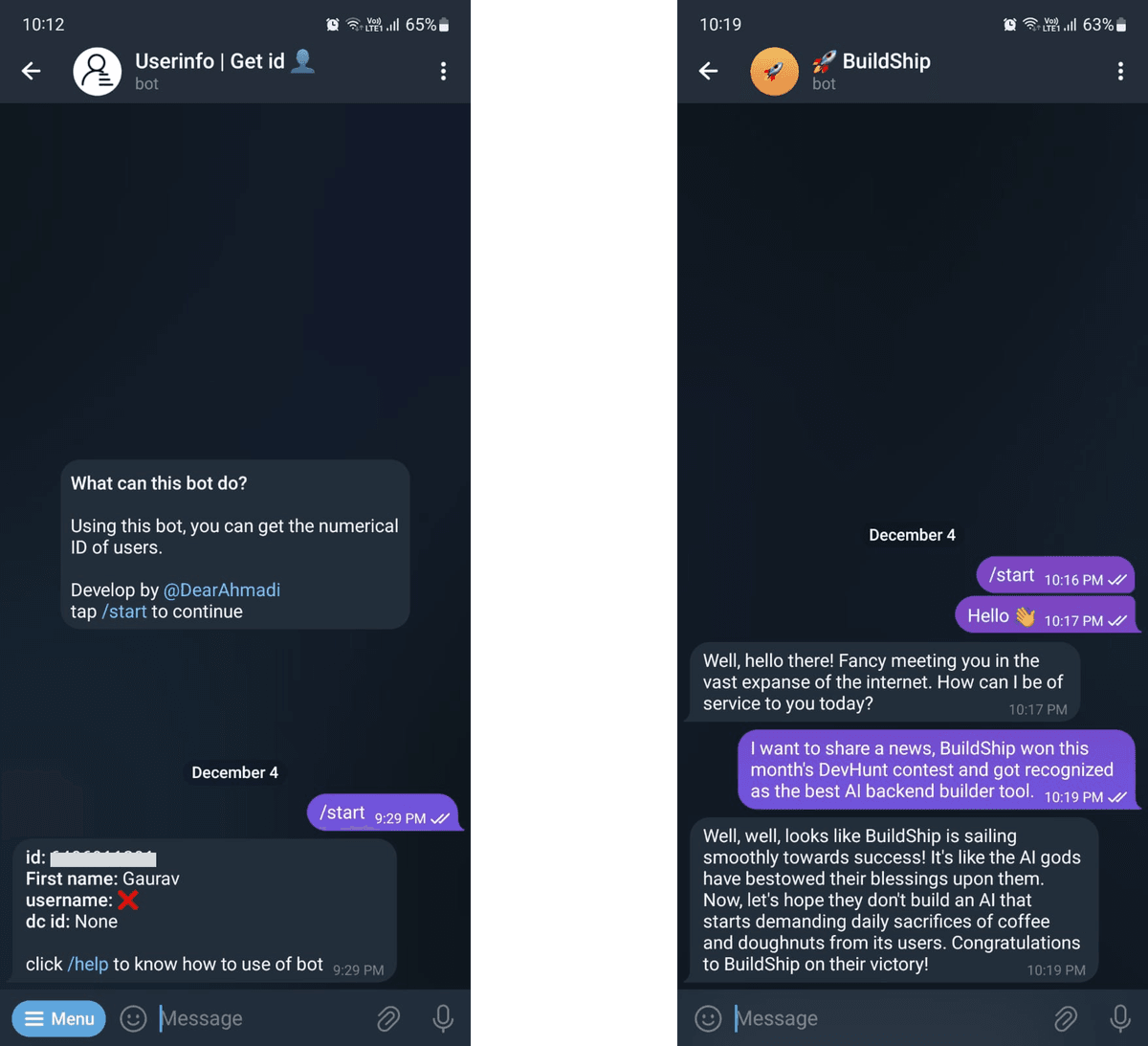 Telegram Bot user details bot